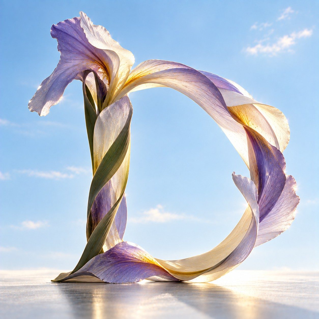 Lettre D composée de fleurs, Iris