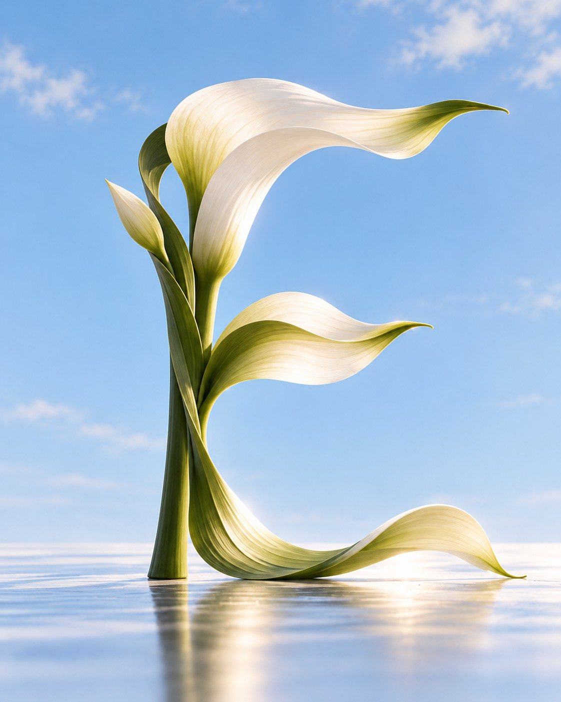 Lettre E composée de fleurs, Arum