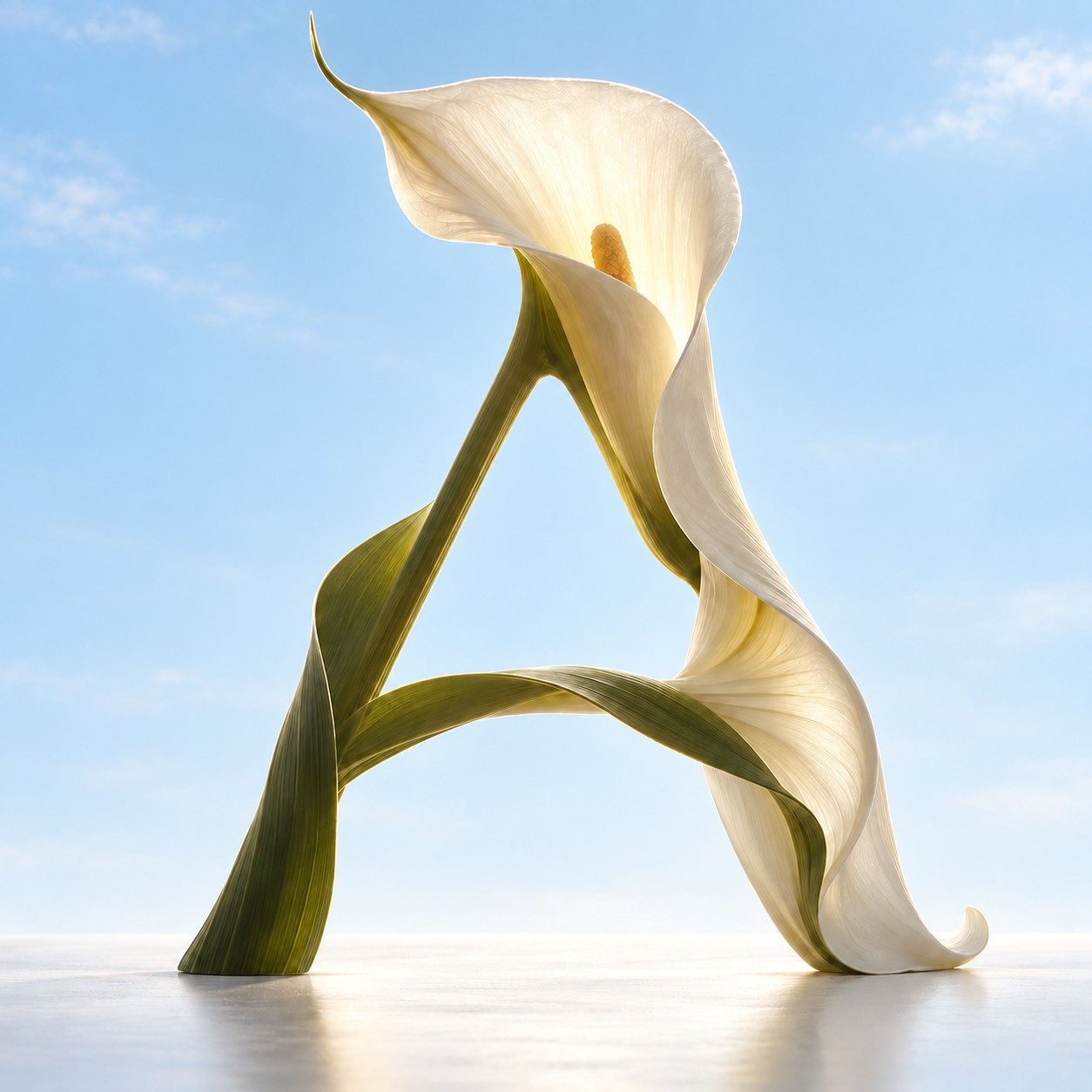 Lettre A composée de fleurs, Arum